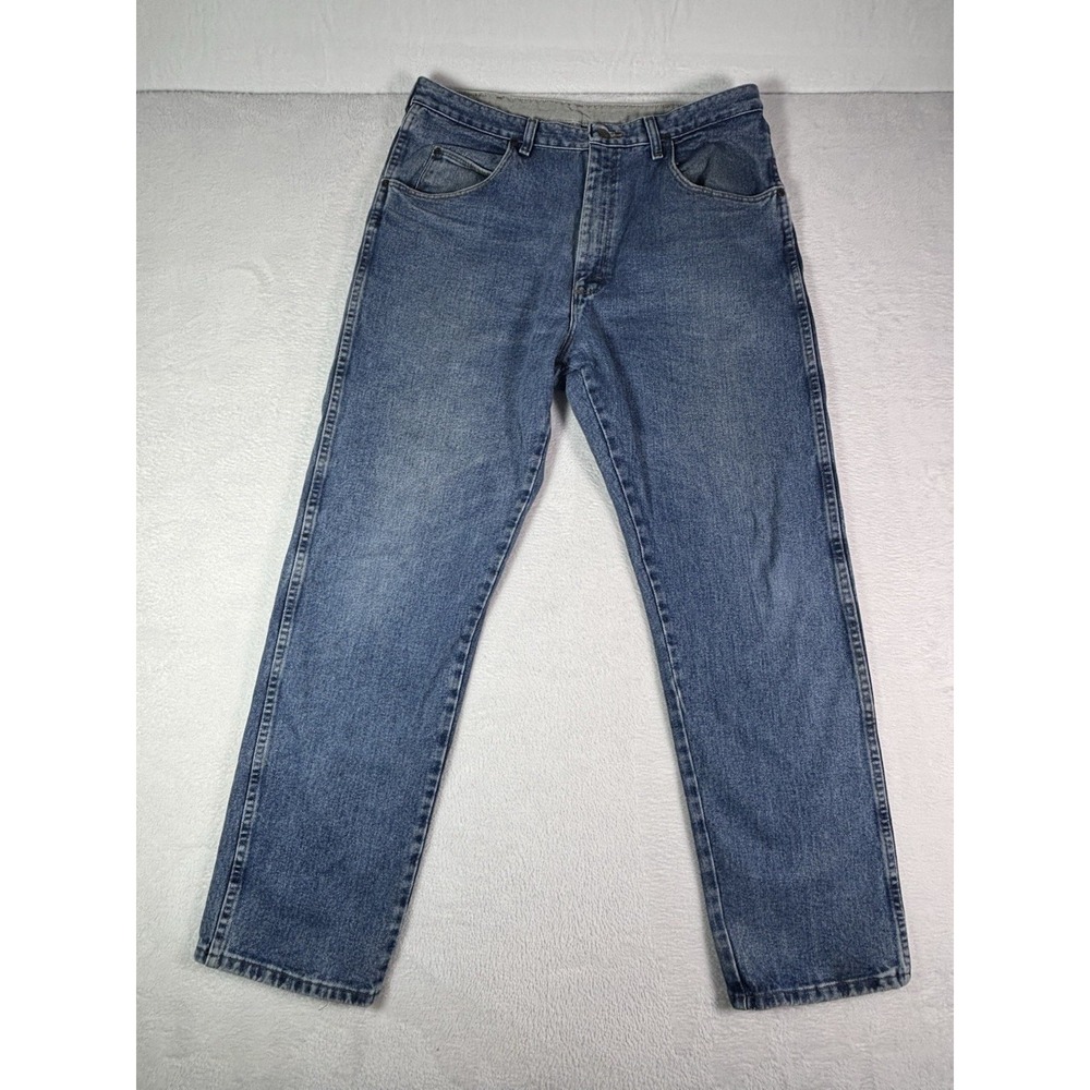 Wrangler Rugged Wear Jeans Mens 36x32 Blue Denim Straight Leg Zip Classic Jeans